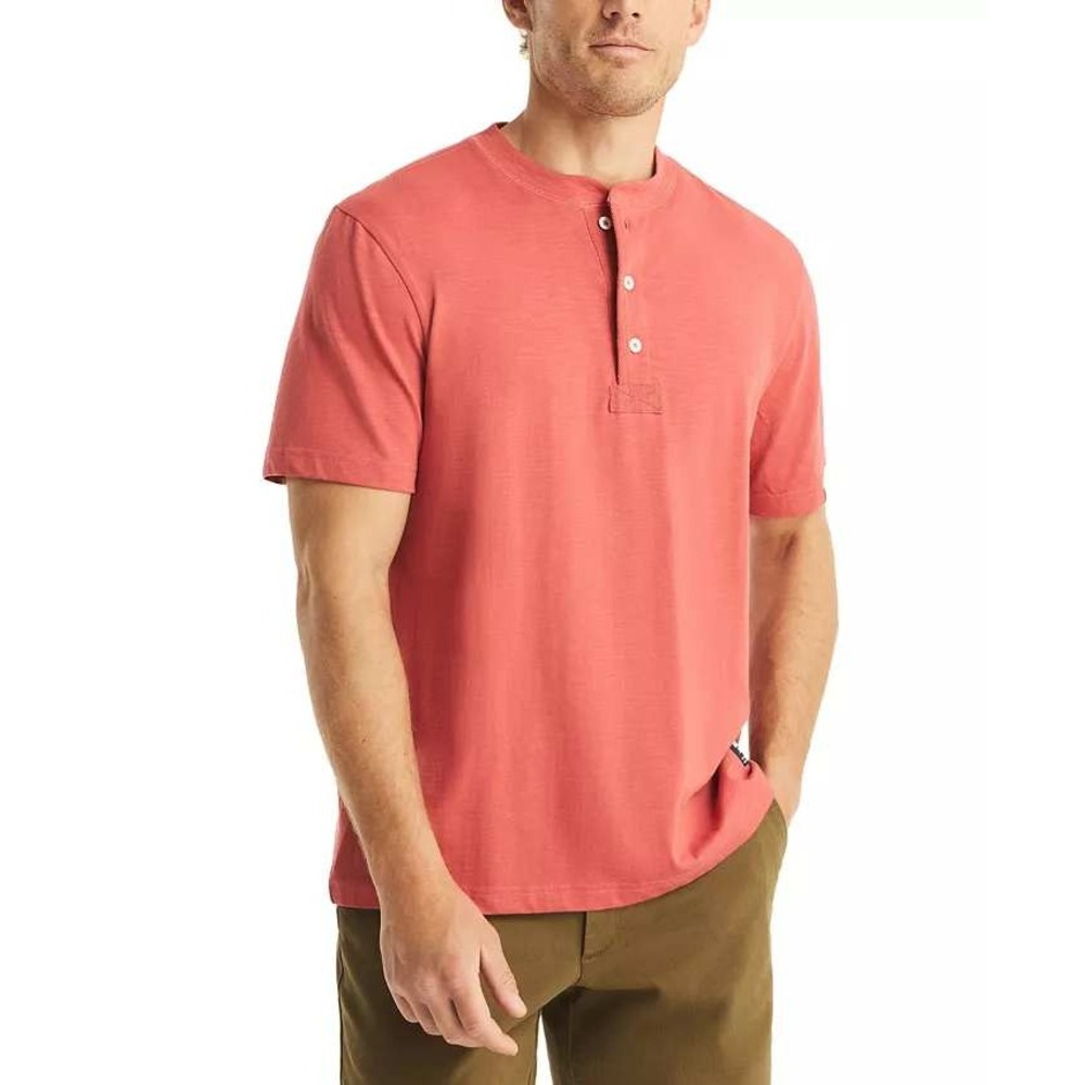 Nautica Jeans Co Mens XXL Henley Shirt Mineral Red Short Sleeve K47500 New